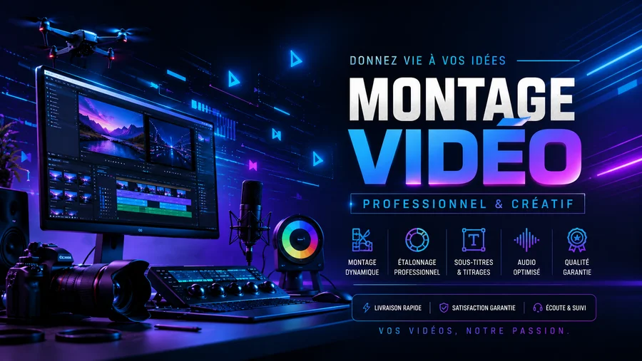 Montage vidéo professionnel pour YouTube, TikTok, Facebook et publicités