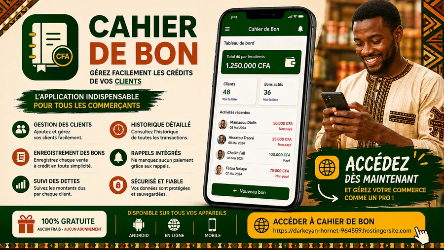 Cahier de Bon – Application gratuite de gestion des crédits clients